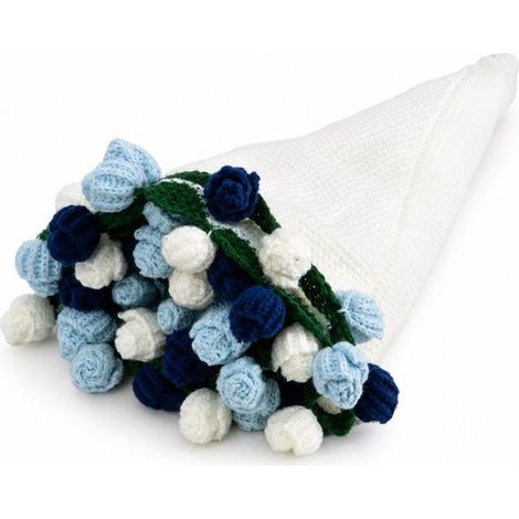 Couverture douce 60 x 60 cm avec bouquet de 22 roses au crochet, faite main, cadeau original pour fête des Mères, Saint-Valentin et anniversaire, bleu (1/5)