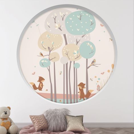 Stickers Trompe l'oeil Arche ronde Enfants - Animaux - Diamètre 30 cm (1/4)