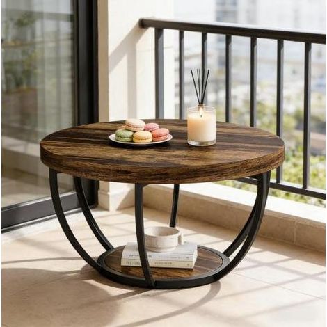 Table console en bois avec effet bois imitation et structure en métal, pour salon et entrée (1/5)