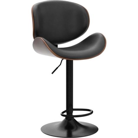 Lot de 2 tabourets de bar 360° pivotants réglables en hauteur, en bois et similicuir, avec dossier ergonomique et repose-pieds, pour îlot de cuisine et comptoir - Noir (1/5)