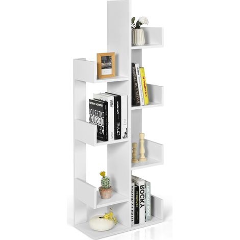 Libreria industriale con 8 ripiani e feltrini antiscivolo, Libreria ad albero da soggiorno ufficio Bianco (1/5)