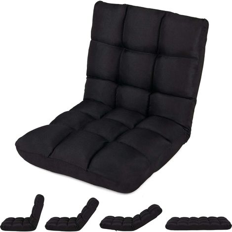 Folding floor chair with adjustable backrest and reclining function, 61 x 54 x 56 cm, black (1/5)