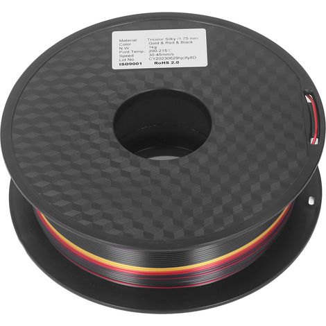 Filament 3D PLA 1.75mm Triple Couleur Or Rouge Noir, Soie Haute Résistance, Bobine de Fil pour Imprimante 3D, Robustesse et Finition Brillante (1/5)