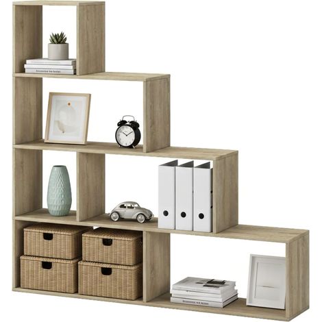 Serole Regal, 3 Böden, freistehend, Struktur in Eichenoptik, 145x28x143h cm, Eiche Braun