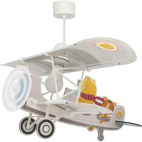 Lustre Chambre Lampe Suspension Enfant avion ours gris animaux, 54522, E27-15W, chambre d'enfants, brille dans le noir (1/5)
