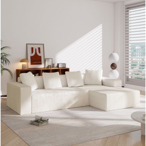 canapé angle modulaire profond velours côtelé blanc OKMYHOME (1/5)