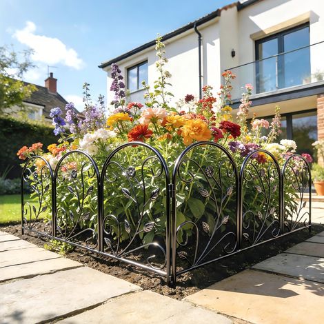 Clôture décorative de jardin, 5 panneaux de 80 x 60 cm, idéale pour animaux, fleurs et terrasse. Panneaux antirouille, noirs. (1/5)