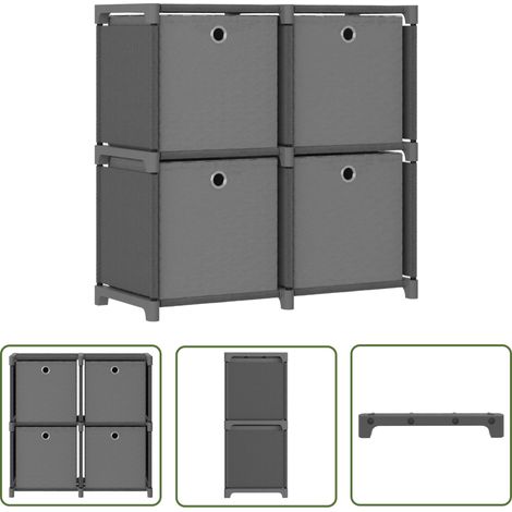 The Living Store Étagère à 4 cubes avec boîtes Gris 69x30x72,5 cm Tissu - Bibliothèque - Étagère - Meuble De Rangement - Rangement Intérieur - Design Moderne (1/5)