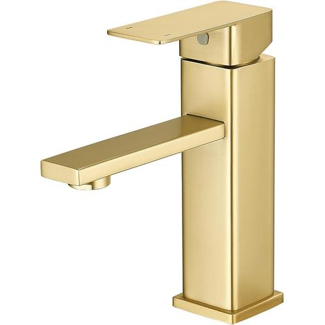Robinet de salle de bain - Robinet de lavabo à une main - Petit mitigeur monocommande - En acier inoxydable - Pour vasque de lavabo (1, doré) (1/5)