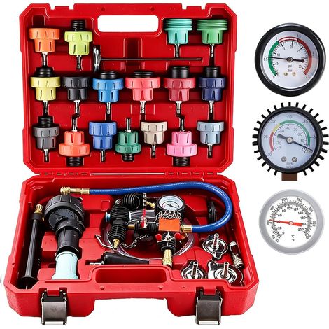 Kit di test per sistema di raffreddamento da 31 pezzi, tester di pressione del radiatore, tester universali per perdite di liquido di raffreddamento e spurgo, kit di test del radiatore con pompa e ada