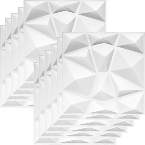 Lot de 12 panneaux muraux 3D - Motif diamant - 30 × 30 cm - Blanc - En PVC - Pour salle de jeux - Pour décoration de salon, chambre à coucher, salle de bain