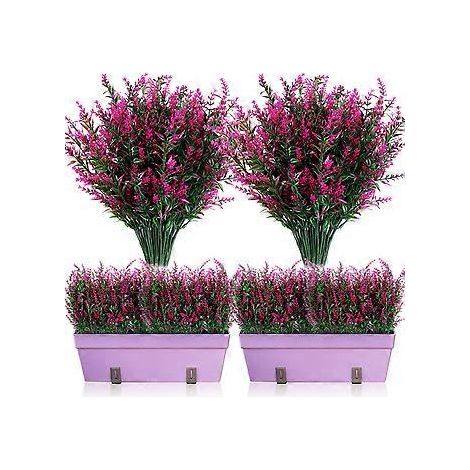 12er-Pack künstliche Lavendelsträucher, künstliches Grün, Lavendelblüten, UV-beständige Pflanzen für Blumenarrangements, Tischdekorationen, Hausgarten (Fuchsia)
