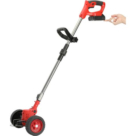 FIANAO – Coupe-herbe sans fil 21 V – batterie 2000 mAh incluse, tige télescopique 92-122 cm, tête orientable – 120 × 30 × 15 cm, rouge (1/3)