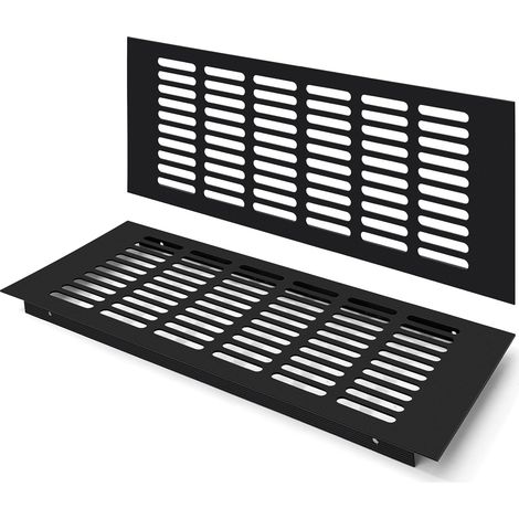 Grille D’aération en Aluminium à Encastrer, Grille de Ventilation 350 x 150 mm Angulaire Extérieure Grille Aeration Reglable pour la Ventilation des Placards et des Chambres (2 Pièces/Noir) (1/4)