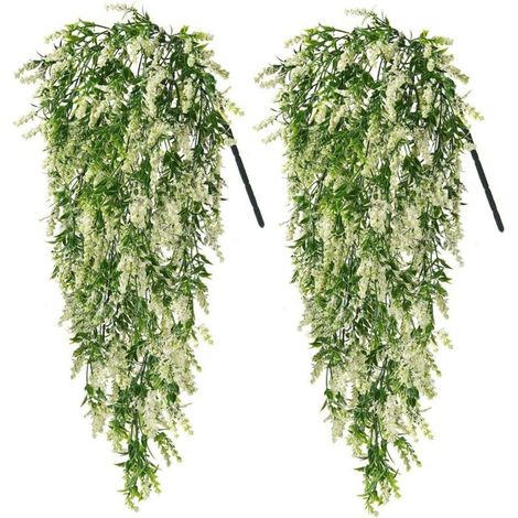 [JAMAIS UTILISÉ] Lot de 2 fausses fleurs artificielles à suspendre au mur, idéales pour la décoration extérieure d'un mariage ou d'une maison, blanches