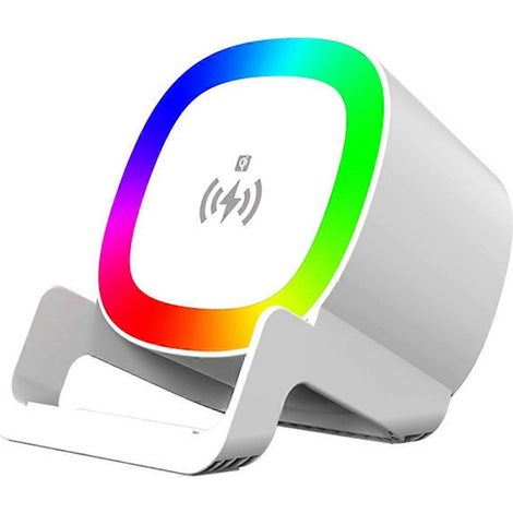 Multifunktionales 4-in-1 Bluetooth-Nachtlicht mit 15-W-Schnellladefunktion, ideal fürs Schlafzimmer (weiß). (1/5)