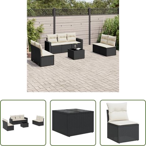 vidaXL Set de sofás de jardín 8 piezas y cojines ratán sintético negro (1/5)