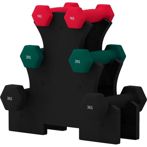 Ensemble d'haltères hexagonale avec support d'haltères, pour la musculation, 2 x 1kg, 2 x 2kg, 2 x 3kg