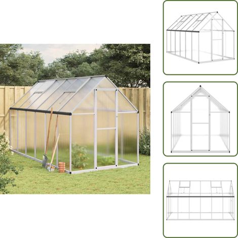 Serre avec cadre de base argenté 334x169x195 cm aluminium - Serre De Jardin - Serre Portable - Serre En Polycarbonate - Abri Jardin - Protection Des Plantes