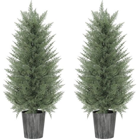 Lot de 2 cyprès artificiels verts avec pot plastique 15 x 15 x 90 cm (1/5)