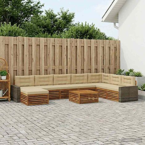 vidaXL Outdoor-Sofagarnitur 9 pcs Natur und Beige Massivholz Akazie (1/5)
