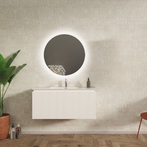Mobile bagno sospeso 100 cm cannettato bianco opaco - Marsiglia (1/4)