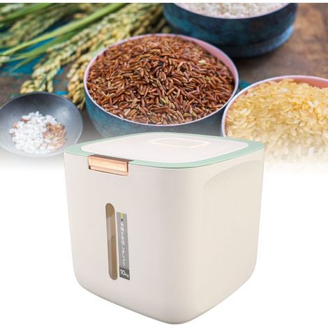 Boîte à riz domestique, hermétique, anti-insectes et anti-humidité, boîte à riz épaisse, boîte de rangement pour la cuisine, bocal pour riz et farine, boîte à riz, boîte à riz vert clair (1/5)