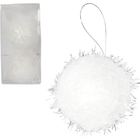 Set di 2 palline di polistirolo bianche da 10 cm - Sfere di neve per decorazioni natalizie (1/4)
