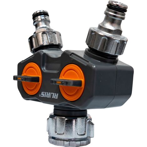 Raccord 2 voies RURIS LuxuryZn - Deux sorties depuis un seul robinet - Adaptateurs en zinc 3/4" et 1" - ABS et zinc - Pression 4 à 6 bars - Robuste (1/4)