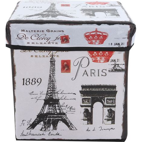 Tabouret Pliant - Siège En Tissu Non Tissé Avec Rangement - Design Imprimé Vintage - Pour Salon Chambre Ou Entrée - 1 Pièce (1/5)