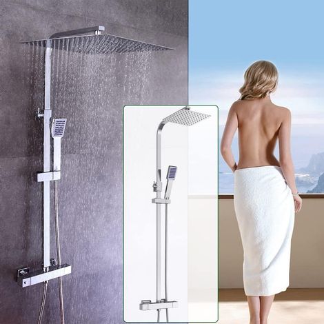 Mitigeur de douche, en acier inoxydable, avec thermostat, colonne de douche, 40 x 40 cm (1/5)
