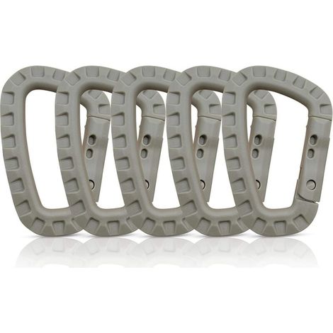 Lot de 5 mousquetons, Mousqueton Plastique, Mousqueton Tactique, Mousqueton Militaire, Mousquetons en Plastique Dur de qualité supérieure, Robustes, Forme en D multifonctionnelle