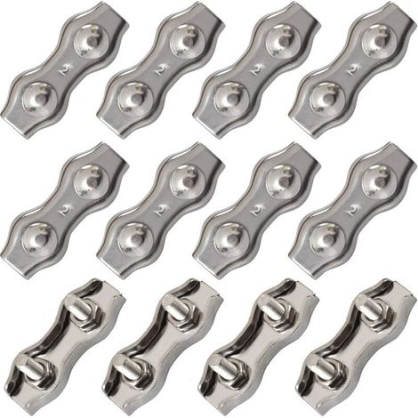 12 PièCes Duplex Pinces En Acier Inoxydable Double Serre CaBles Inox Connecteur De Corde Pince Serre CaBles Duplex Pince M2 Pince De CaBle Pour CaBles De CaBles MéTalliques De 1.5mm,Argent (1/5)