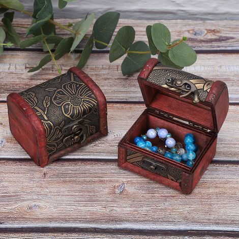 Boîte de Rangement Vintage en Bois pour Bijoux Délicats - 2 Pièces Mini (1/5)