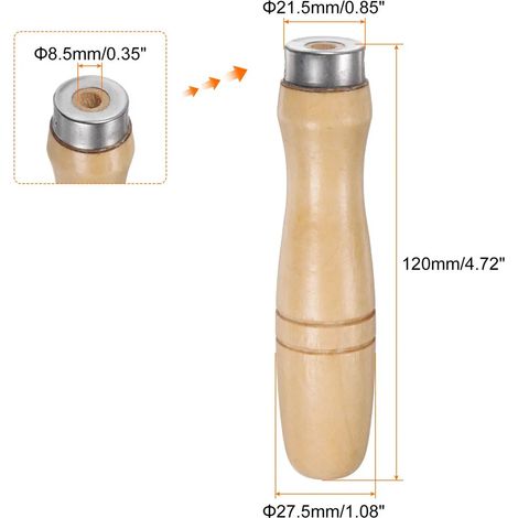 Lot de 6 manches de lime ergonomiques avec poignée en bois, longueur 120 mm, trou rond 8,5 mm et bague métallique, compatible avec limes métalliques de 30,5 cm (12 pouces) (1/4)