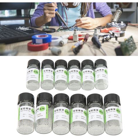 Lot de 12 billes de soudure sans plomb BGA (0,2 mm à 0,889 mm) en petits flacons (1/5)