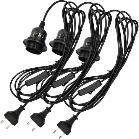 douille luminaire suspension x3 avec circuit boîtier noir avec câble 3,5m vis bague filetée - lampe suspension E27 (1/4)