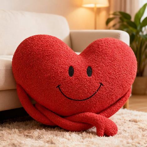 Coussin Cœur Rose – Weiche Plüsch-Dekoration für Sofa, Schlafzimmer oder als Geschenk – 44 cm