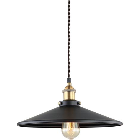 Italux Verda - Suspension Industrielle Et Rétro Noir, Or 1 Lumière avec Abat-Jour Noir, E27 (1/2)