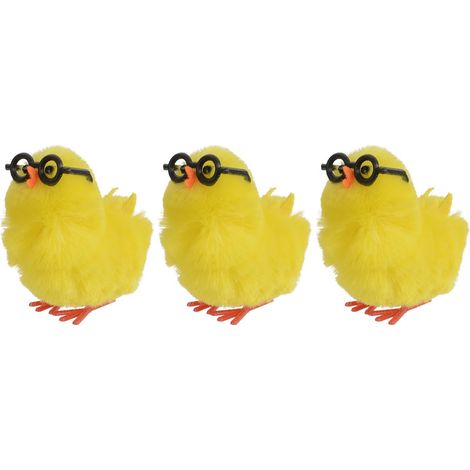 Decoris® Oster Küken Gelb mit schwarze Brille 4 cm im 3er Pack - Chenille (1/2)