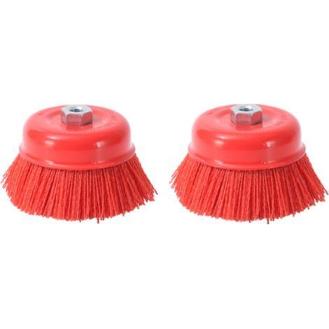 Brosse abrasive en nylon avec filament et coupe en acier, filetage interne M14x2, 75mm de diamètre, rouge - Lot de 2 pièces - (1/5)