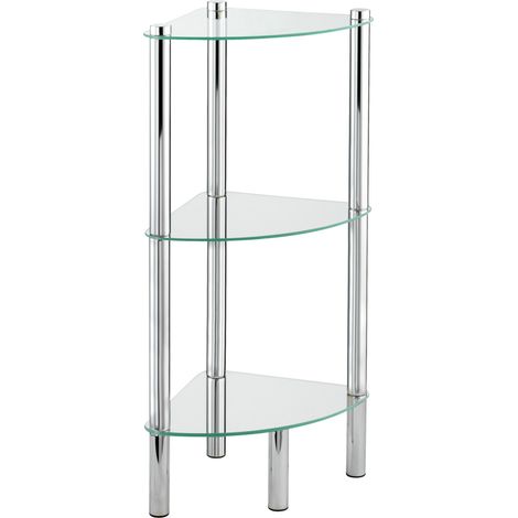 Wenko – Étagère d'angle en verre trempé 3 étagères – Installation facile – Support métallique chromé – Dimensions 30 x 74 x 30 cm