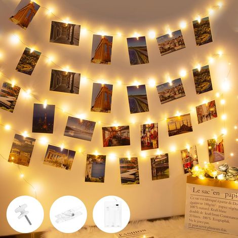 btfarm Lichterkette mit Fotofunktion und Timer, 100 LEDs, 10 m lang, batteriebetrieben, mit 60 Clips, ideal für die Innendekoration (Schlafzimmer, Hochzeit, Geburtstag) – Warmweiß (1/5)