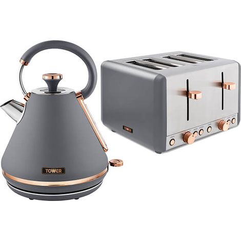 Tower Cavaletto Pyramid Kettle and 4 Slice Toaster Set Grey (1/4)