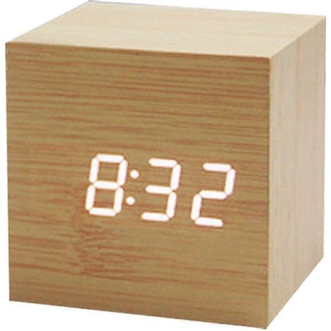 Réveil décoratif en bois en forme de cube, activé par la voix, idéal pour l'école, le bureau et la chambre à coucher. (09) (1/5)