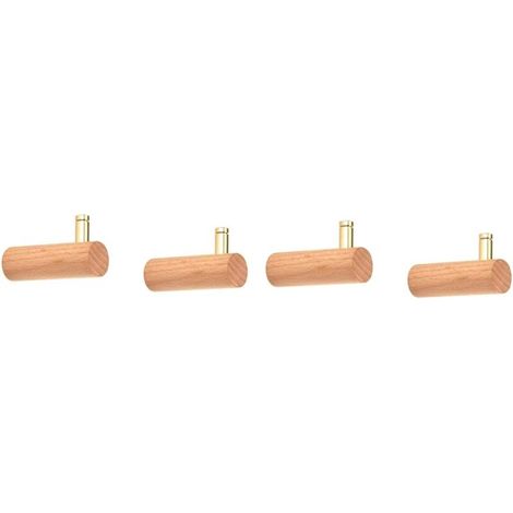 4Pcs Decorative Hanging Hooks with Gold Nails for Hanging Clothes, Dresses, Hats, Backpacks, Keys, Etc., Wood Color