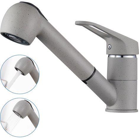 Robinet de cuisine gris avec douchette extractible, 360° ° Gamme de rotation avec 2 modes de débit d'eau