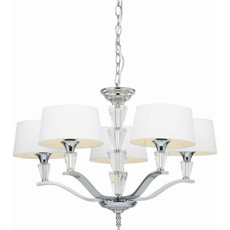 Endon Fiennes - Sospensione a soffitto a 5 luci multibraccio cromata, tessuto bianco Tc, E14 (1/5)