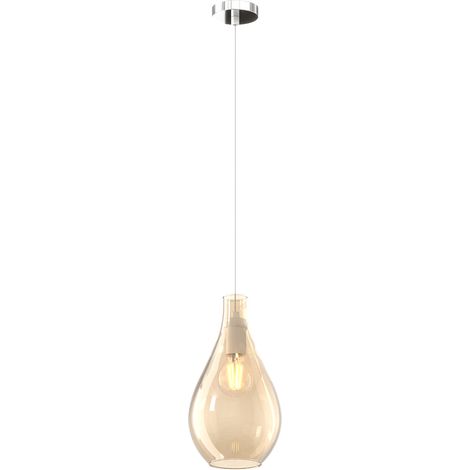 Lampadario Contemporaneo Drop 2.0 Metallo Cromo Vetro Ambra 1 Luce E27