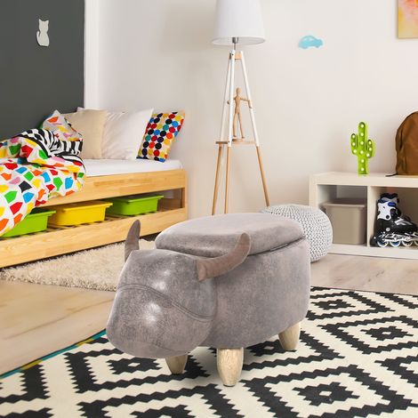 Kuhfellhocker – Kuhfell-Pouf – Bullen-Pouf mit integrierter Aufbewahrungsbox – Beine aus Gummibaumholz mit Bezug in gealterter, brauner Wildlederoptik